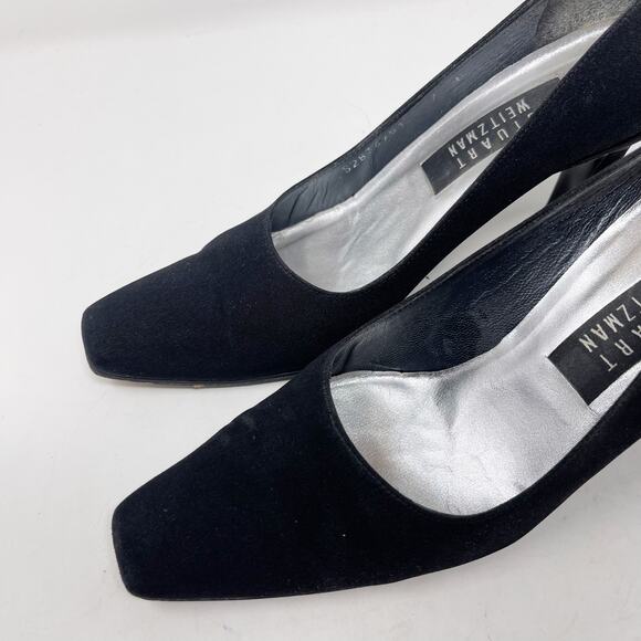 Stuart Weitzman 7 Black Scarlet Peau Du Soie Fabric Square Toe Pump Heel Vtg 90s - Picture 14 of 14